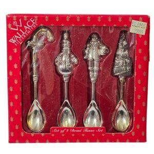 1999 Christmas Wallace Silversmiths 4 Pc. Silver Plated Demi Tasse Spoon Set NEW